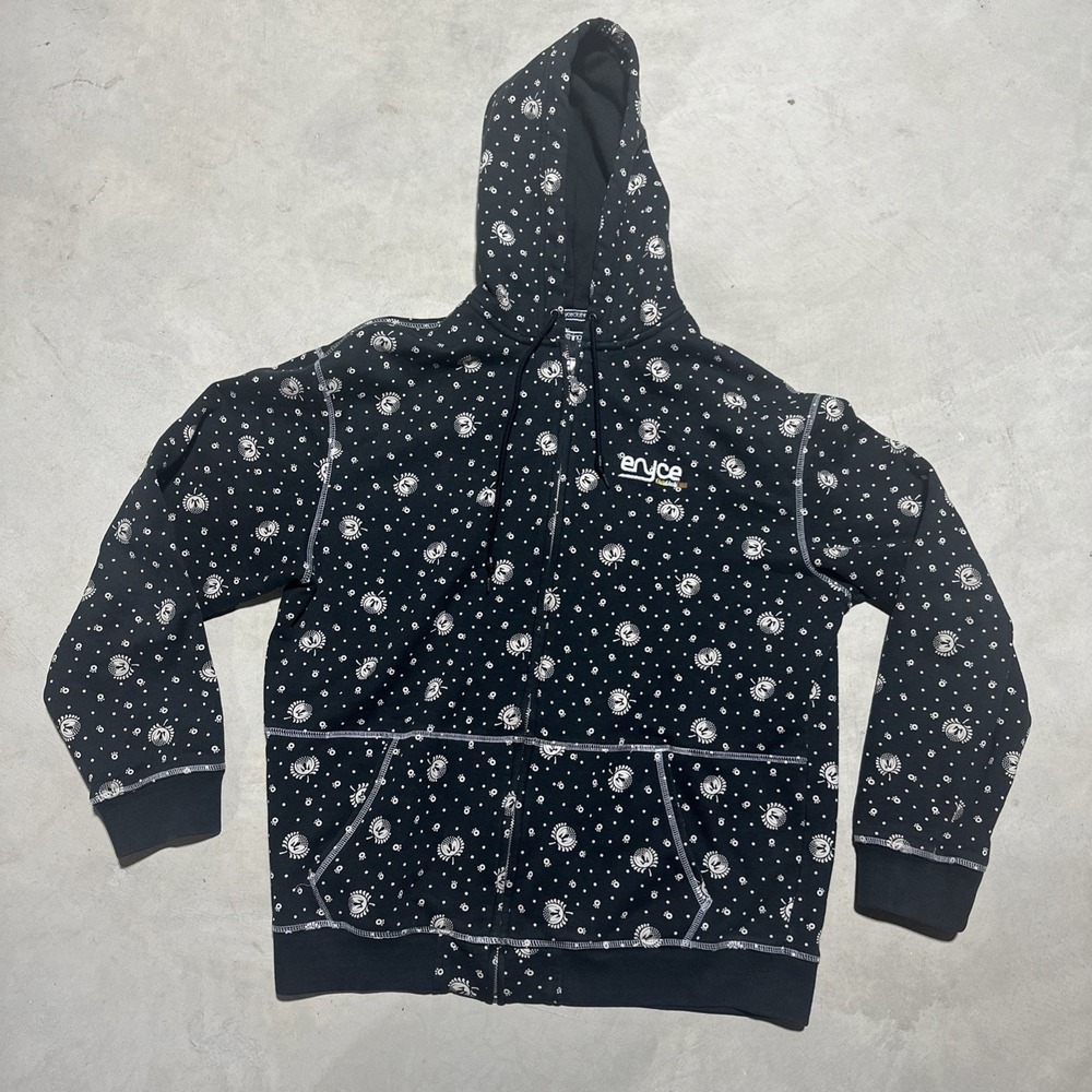 Vintage Enyce Hoodie Men's XL Black All Over Print Y2K Full Zip Baggy Streetwear